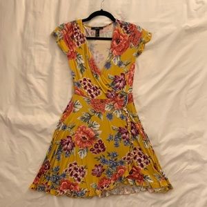 Forever 21 Yellow Floral Mini Wrap Dress